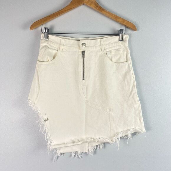Sandy Liang Tams High Waisted Frayed Denim Mini Skirt - Picture 1 of 10